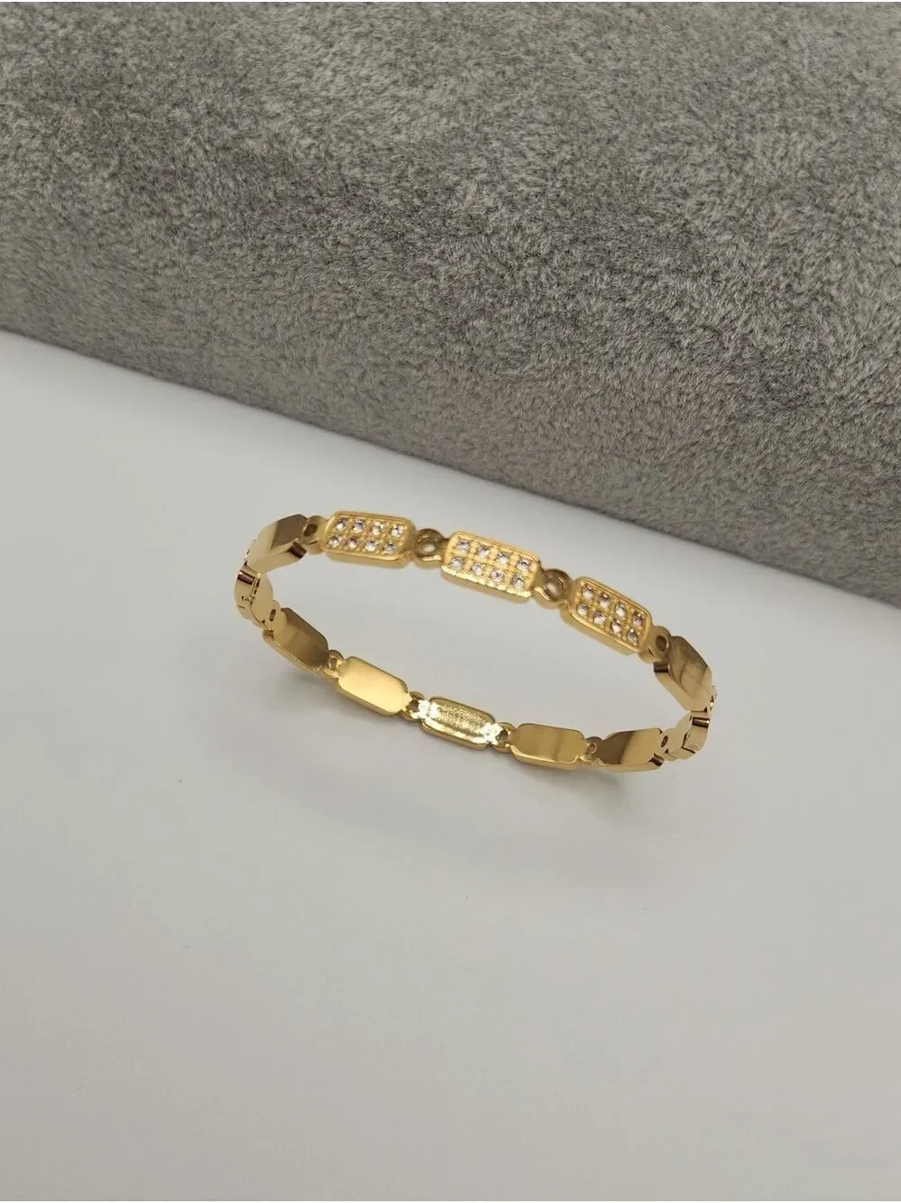 18k Gold Plated Stainless Steel Pave Zircon Link Bracelet Minimalist Jewelry